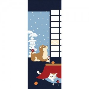 Hamamonyo Nassen Tenugui Towel Winter of Shiba Inu and Cat 702334994689  122862720249